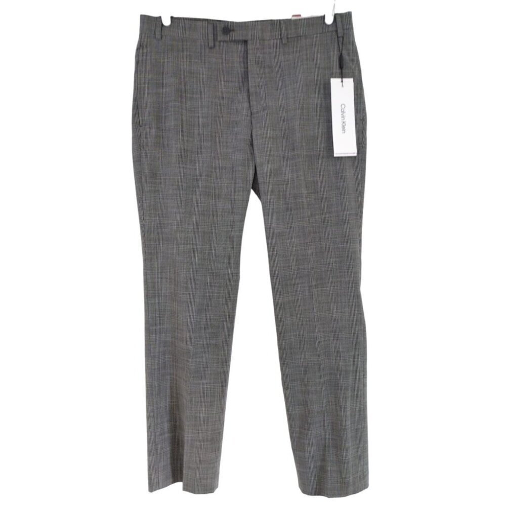 Calvin Klein Mens Glen Plaid Slim Fit Polyester Viscose Dress Pants 38W-30L NWT